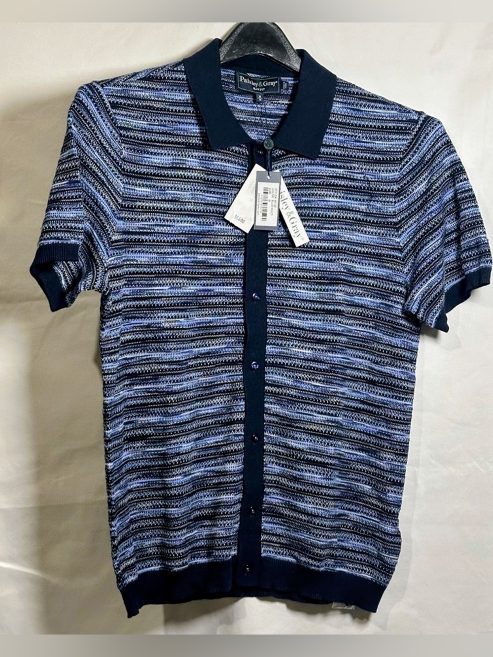 Men’s Paisley & Gray Navy and Light Blue Striped Polo-Style Knit Shirt